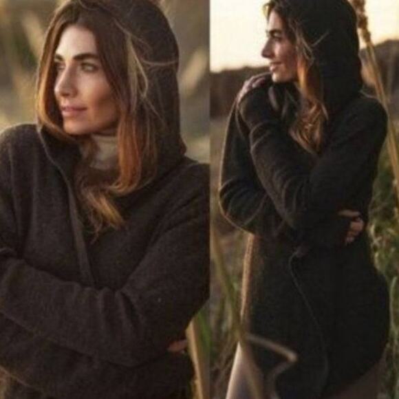 Betabrand Sweaters - Betabrand brown wool alpaca wrap hooded sweater asymmetrical lagenlook